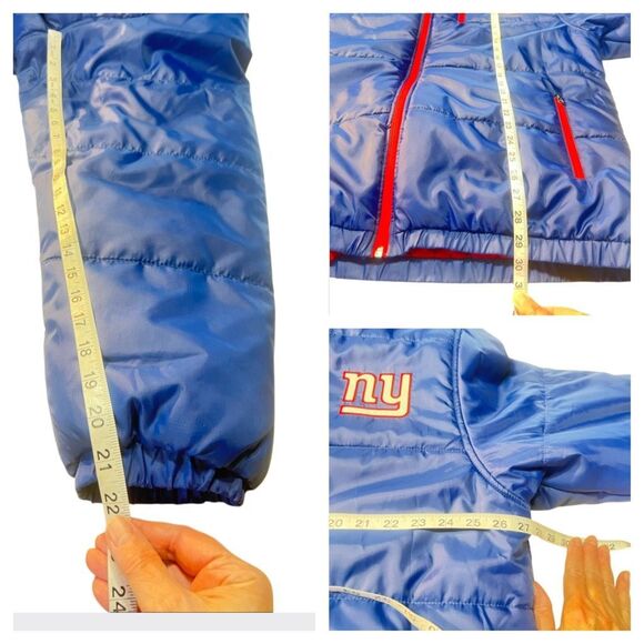 Pro line Men’s 2 in 1 Vintage New York Giants blue puffer jacket with red Fleec - Picture 7 of 7